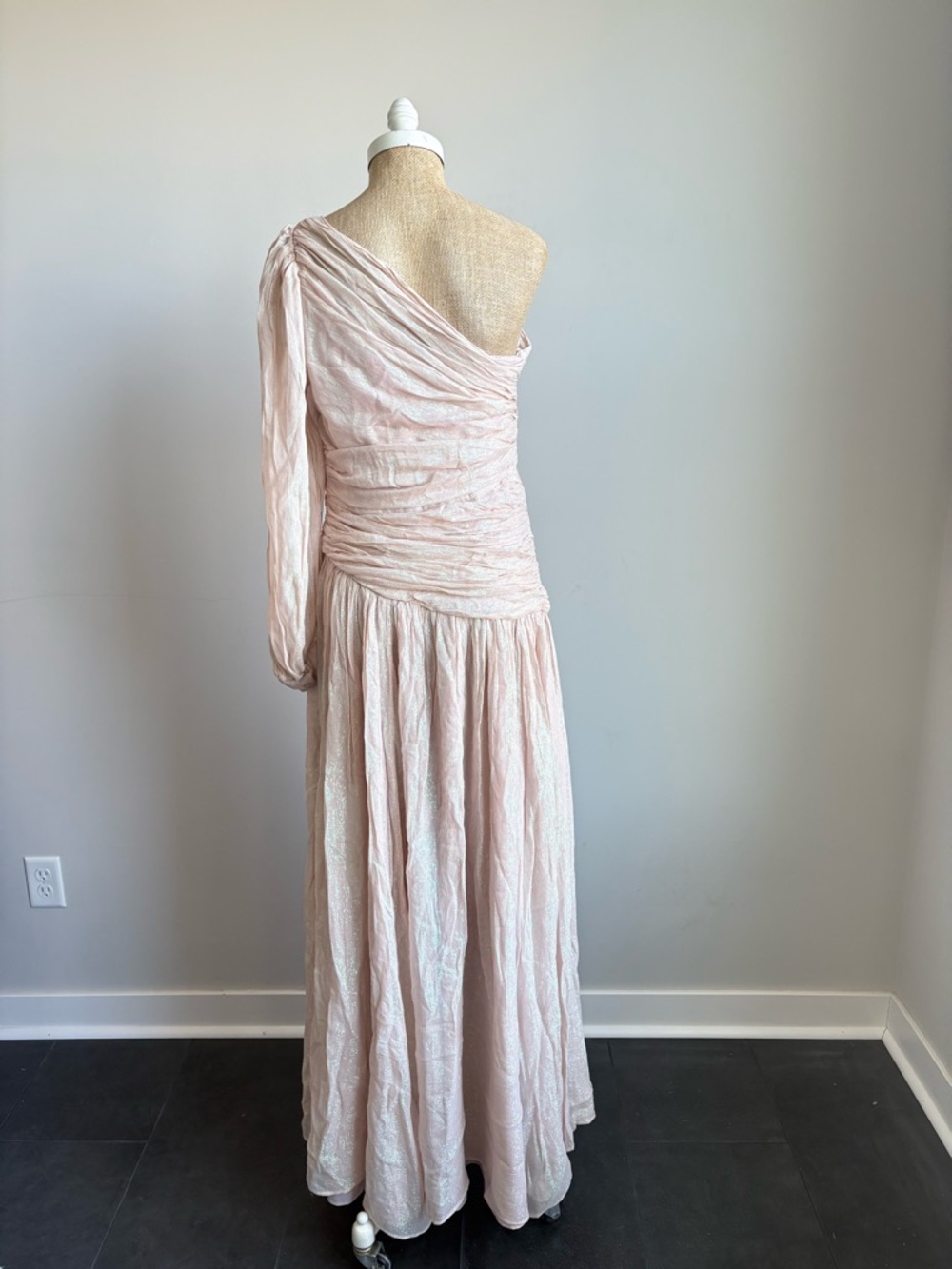 BHLDN Jade Metallic One-Shoulder Asymmetrical-Waist Gown Size 10 - Picture 11 of 12